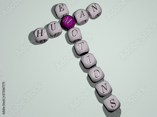 human emotions crossword of dice letters in color, 3D illustration photo