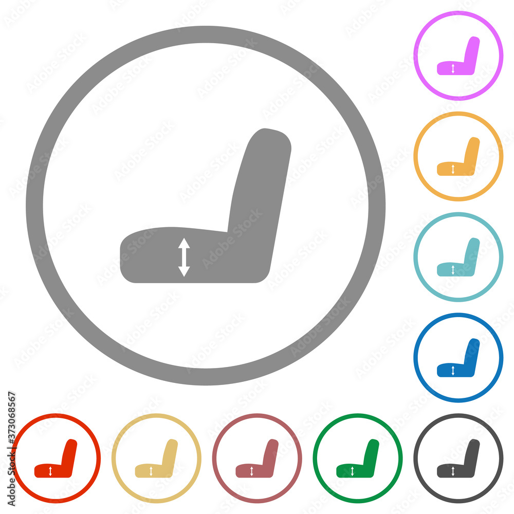 Car seat adjustment flat icons with outlines Car seat adjustment flat icons with outlines