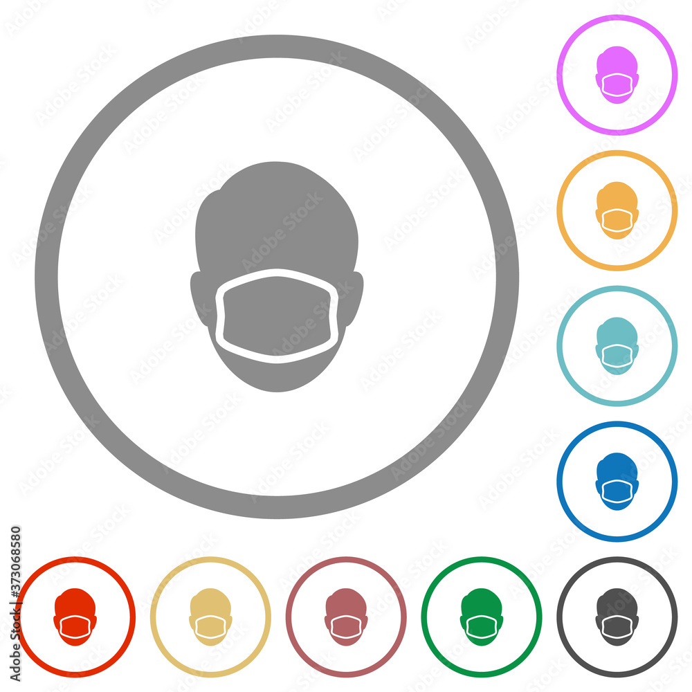 Face with medical mask flat icons with outlines Face with medical mask flat icons with outlines