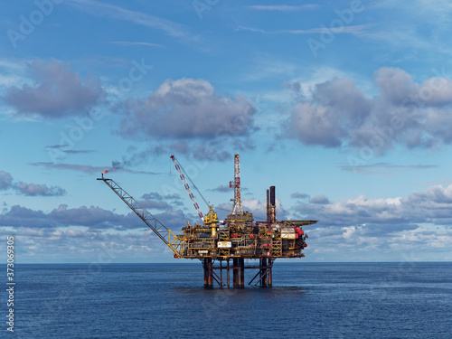 The Gannet A installation owned and operated by Shell UK on a calm, warm Summers day in the UK North Sea.