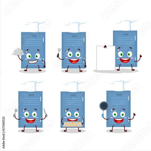Cartoon character of locker with various chef emoticons