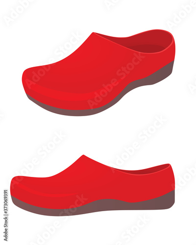 Red clogs shoes. vector illustration