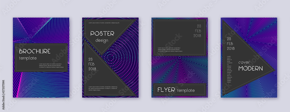 Black brochure design template set. Neon abstract 