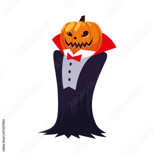 Halloween vampire cartoon with pumkin mask vector design