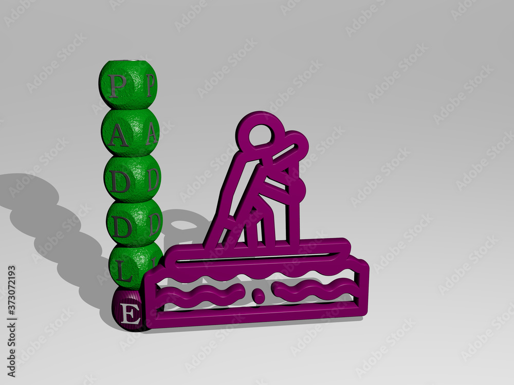 paddle 3D icon and dice letter text, 3D illustration paddle 3D icon and dice letter text, 3D illustration