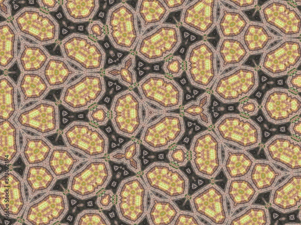 Illustration of an abstract colorful geometric background with beautiful patterns. Kaleidoscope art