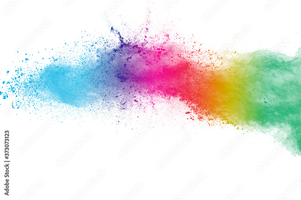 Explosion of colored powder isolated on white background. 