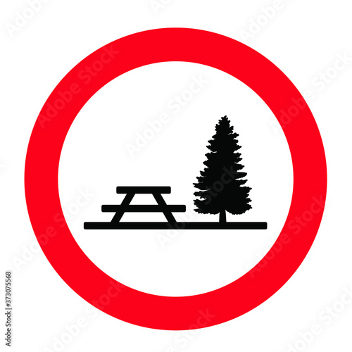 Stop no picknick for family or friends. For relaxing and chill. Lazy day or weekend ideas. Concept of summer vacations. Vector do not picnic sign. Stop halt allowed. No ban. No foot or eat.