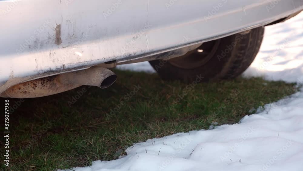 Diesel car start engine with big amount of smoke. Ecology problem with cars