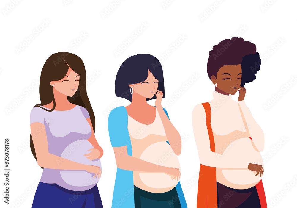 three pregnant women cartoons vector design three pregnant women cartoons vector design