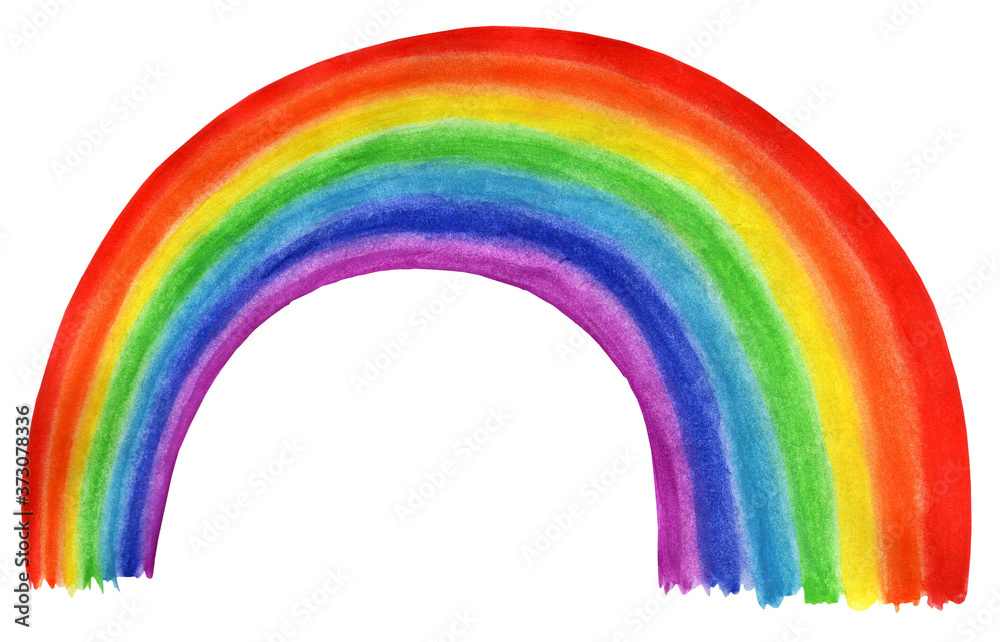 Bright childrens illustration curve rainbow. Isolated on white background. Hand-drawn.