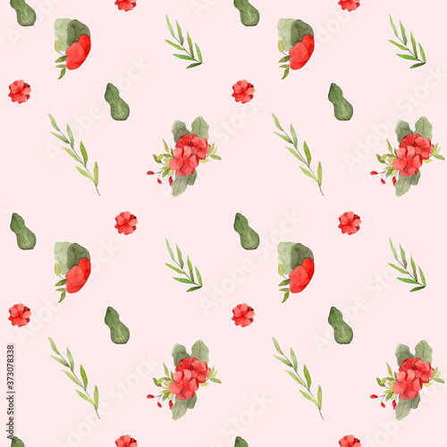 Wallpaper Mural Romantic red bouquet seamless pattern. Repeating poppies flowers background. Watercolor leaves and petals wallpaper.  Torontodigital.ca