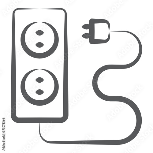 
Power supply via extension cord doodle line icon
