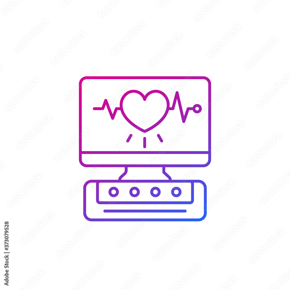 ecg machine, heart diagnostics line icon on white ecg machine, heart diagnostics line icon on white
