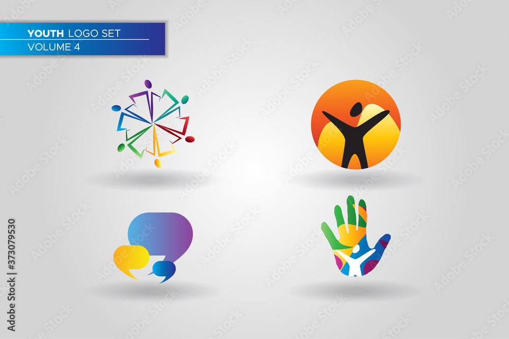 Youth Social Activities Logo Set Template. Chat bubble. hand. Raising Hand
