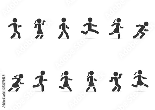 Vector set of people walking, running, jumping.