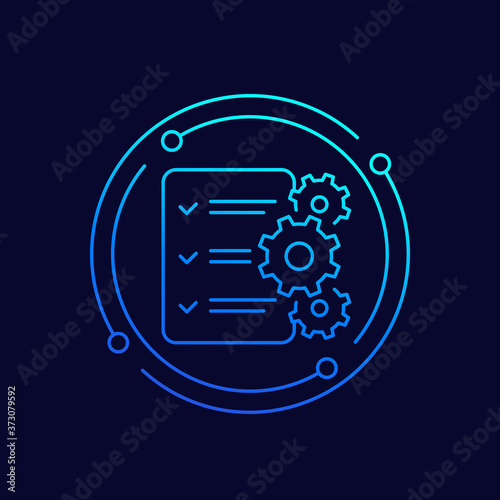 Procedures line icon with checklist, vector