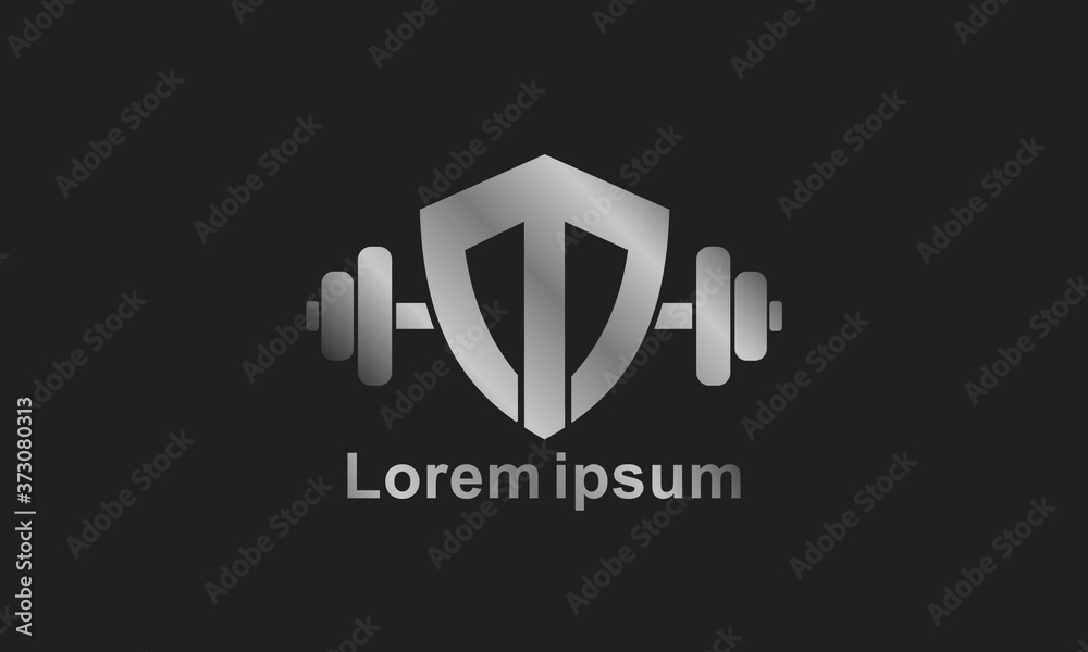 Obraz premium initial M forming a shield with a berbell logo template vector illustrations eps 10, for sport, security or fitness.