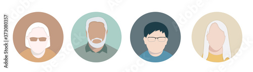 characters, elderly, persona for user research, vector avatar, many faces	