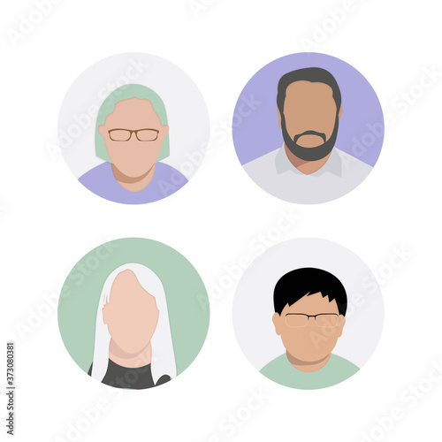 Persona for user research, vector avatar, many faces	