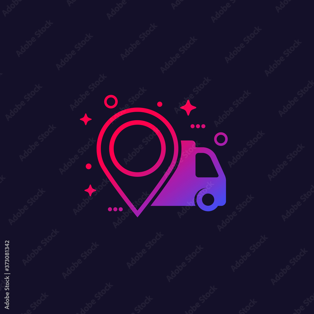 delivery icon with van and pin mark delivery icon with van and pin mark