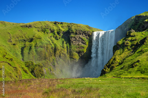 Photography Skogafoss waterfall in Iceland in summer