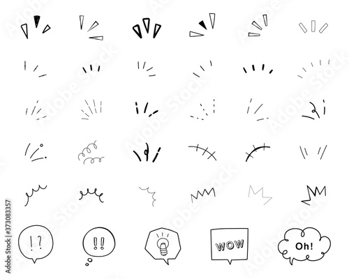 手書きの気づき、注目マークのセット／ポイント／集中／驚き／飾り／装飾／びっくり／驚き