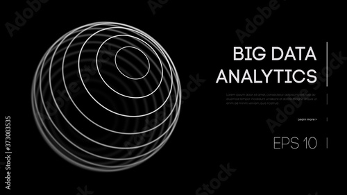 Big Data Analytics sphere black background. Business black design. Analysis abstract analytics background. Big data digital vector future grid. Music Audio backdrop. EPS 10.