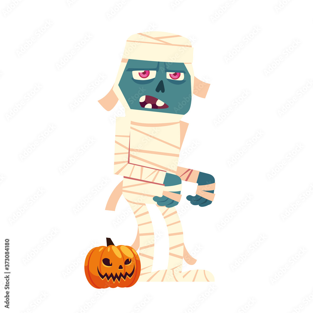 Halloween mummy cartoon with pumpkin vector design Halloween mummy cartoon with pumpkin vector design