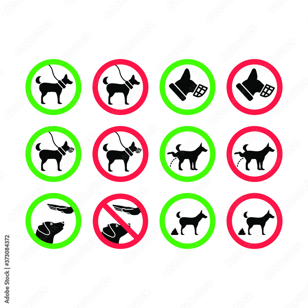 rules for dogs, icons set rules for dogs, icons set