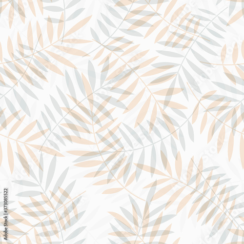 Fototapeta Naklejka Na Ścianę i Meble -  Palm leaves seamless vector pattern. Minimal floral background. Exotic tropical plant leaf print illustration. Summer jungle print. Leaves of palm tree on paint lines.
