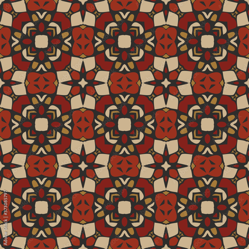 Style bright color seamless pattern in red for decoration, paper wallpaper, tiles, textiles, neckerchief, pillows. Home decor, interior design, cloth design.