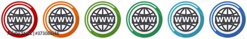 Web, www and internet icon set, flat design vector illustration in 6 colors options for webdesign and mobile applications
