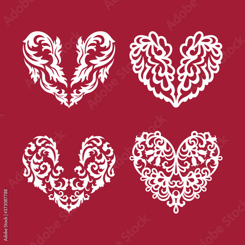 Hearts collection white on red