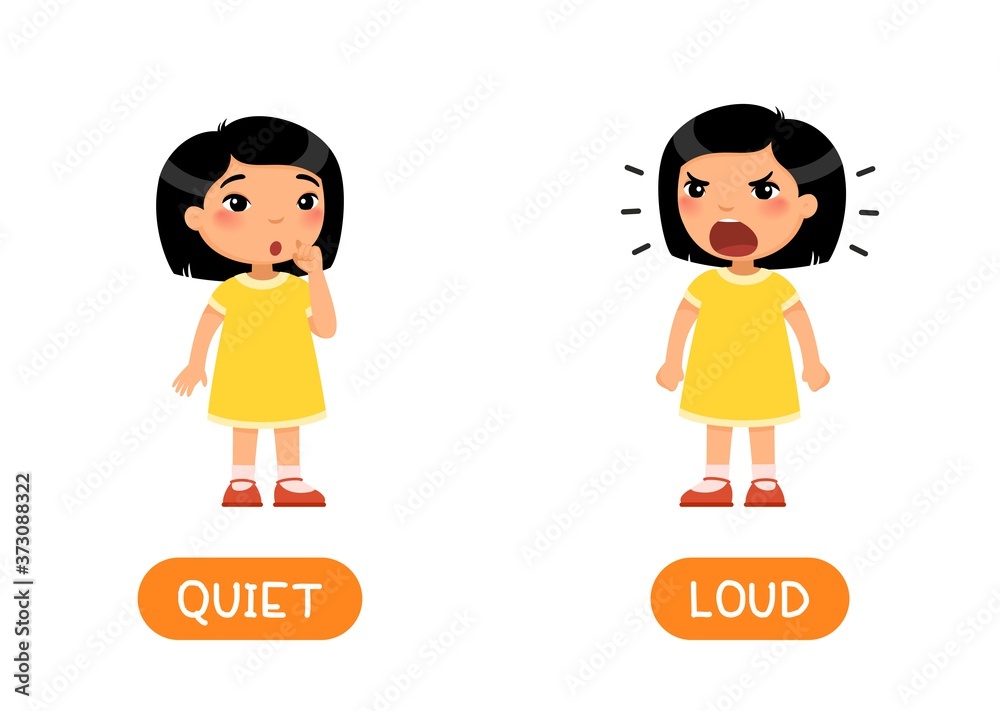 loud-and-quiet-antonyms-word-card-vector-template-flashcard-for
