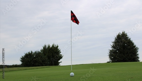 golf ball and flag pro v 1