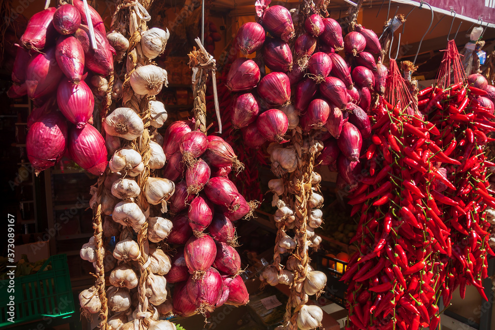 The Sweet Red Onion and pepper of Tropea, Italy.