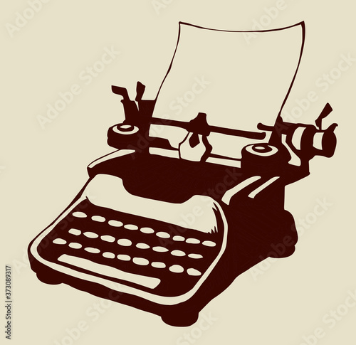 Vintage typewriter. Vector drawing icon