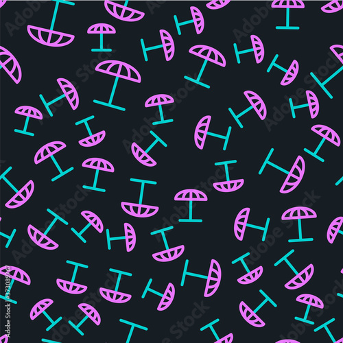 Line Sun protective umbrella for beach icon isolated seamless pattern on black background. Large parasol for outdoor space. Beach umbrella. Vector Illustration.