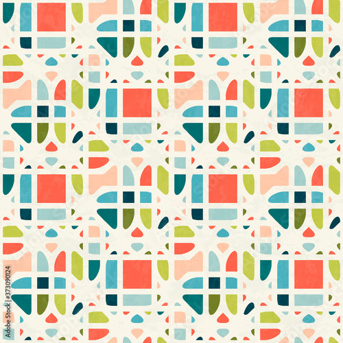 Abstract seamless pattern in mid-century modern colors, vector illustration with texture