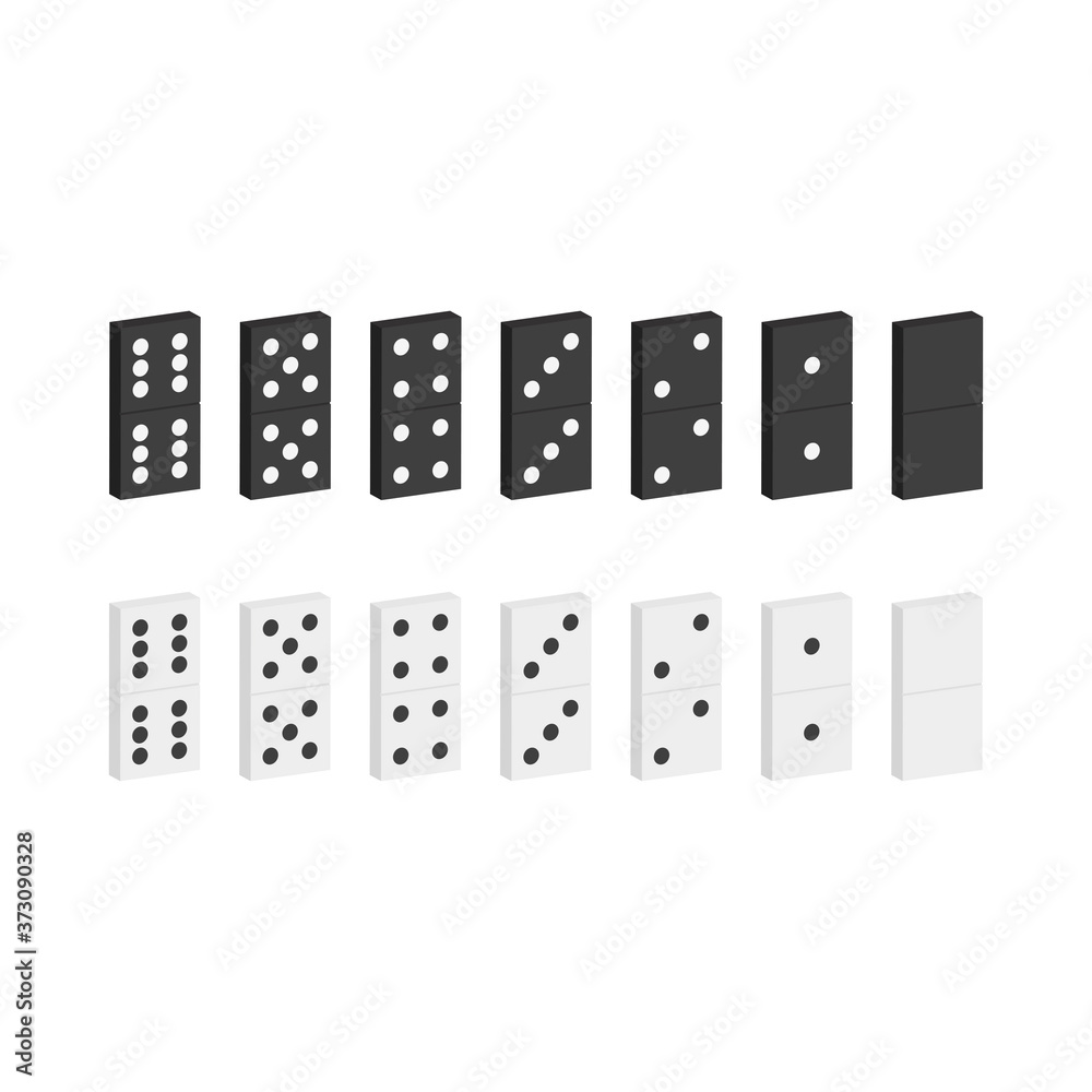 Set of black and white dominoes3d vector illustration and isometric view.