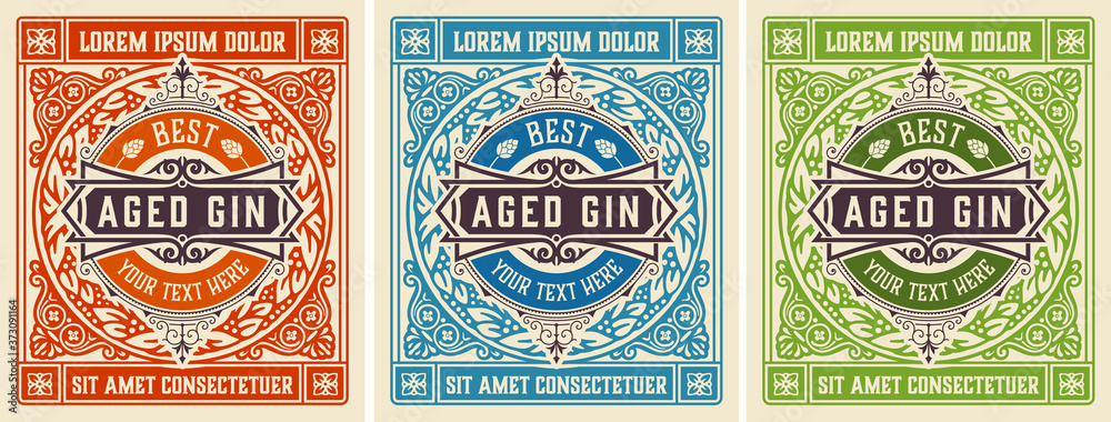 Obraz premium Antique label with gin liquor design
