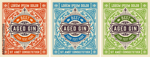 Antique label with gin liquor design
