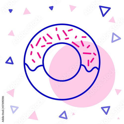 Line Donut with sweet glaze icon isolated on white background. Colorful outline concept. Vector Illustration.