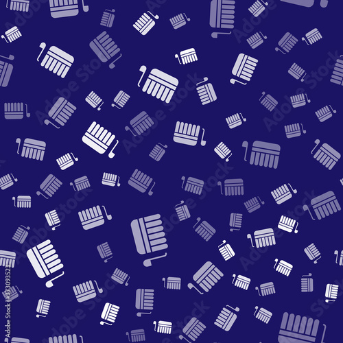 White Sauna bucket and ladle icon isolated seamless pattern on blue background. Vector Illustration.