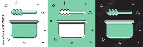 Set Sauna bucket and ladle icon isolated on white and green, black background. Vector Illustration.