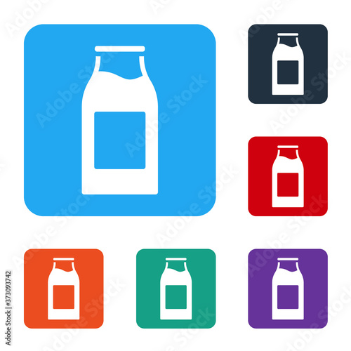 White Closed glass bottle with milk icon isolated on white background. Set icons in color square buttons. Vector Illustration.