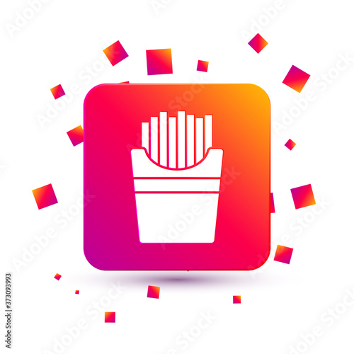 White Potatoes french fries in carton package box icon isolated on white background. Fast food menu. Square color button. Vector Illustration.