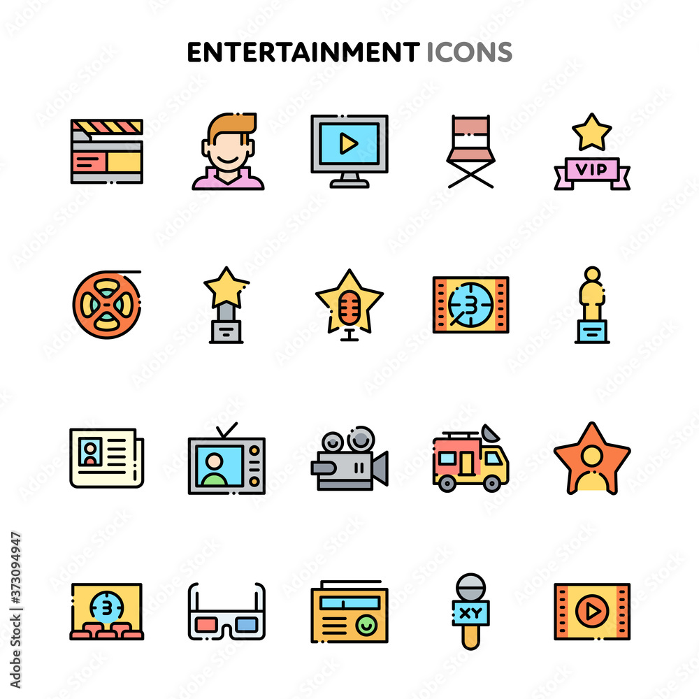 Entertainment Icon Set. Linelo Color Series.