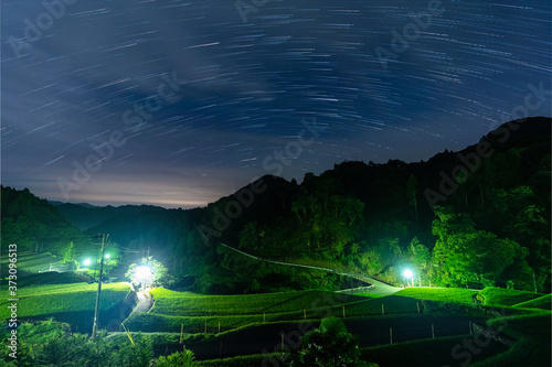 Tohoh village, night sky in the rice terrace, kyushu, fukuoka, japan